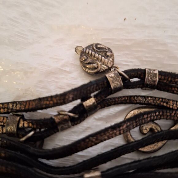 A Woman's Leather Cuff Bracelet Charms Steampunk Strappy Grunge Streetwear - Picture 6 of 11